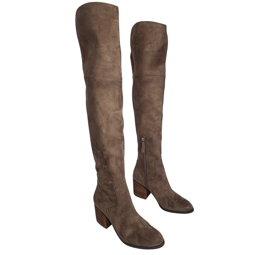 BP Over The Knee Boots Suede Block Heel Side Zip Taupe Women's Size 6.5M